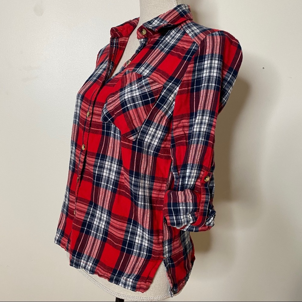 RED Plaid Flannel Tartan Button-Down Shirt - Picture 3 of 12
